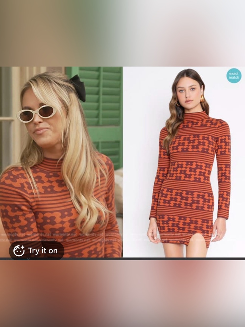 4SI3NNA Orange and Dark Brown Geometric Knit Long-Sleeve Dress NWT